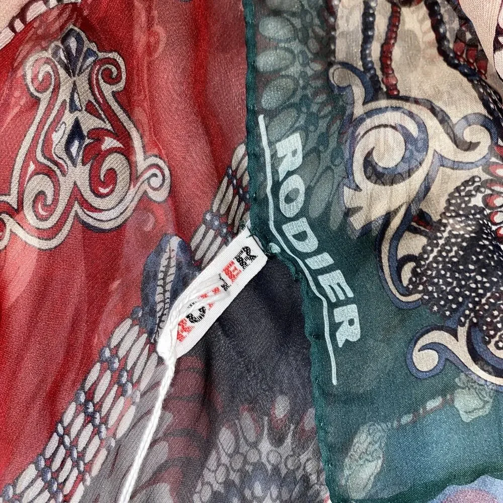 Rodier 100% Silk Square Scarf Nautical Design 34”x34” Navy Green Red Cream New